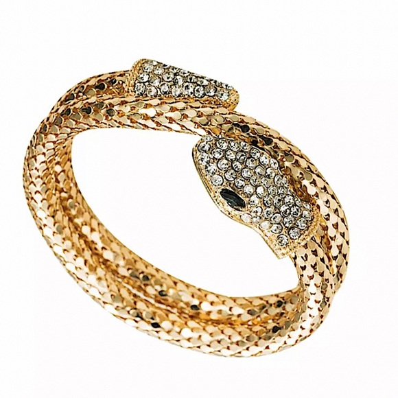 GOLD RHINESTONE SNAKE WRAP AROUND BRACELET - Picture 3 of 9